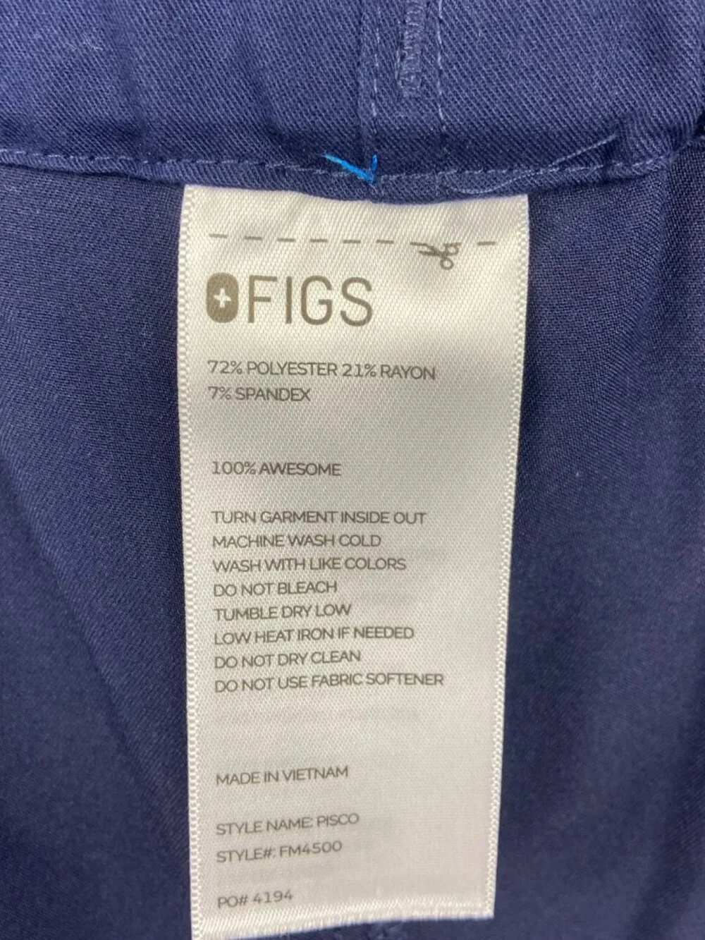 FIGS Mens Techincal Collection Navy Blue Srub Pants XXL Style Pisco Style FM4500